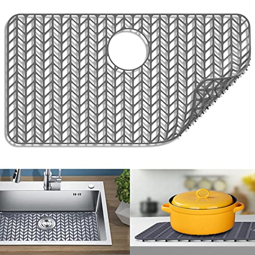 Sink Protectors for Kitchen Sink 28.4"x 15.2"Rear Silicone Sink Mat (28.4"x15.2" / Gray)