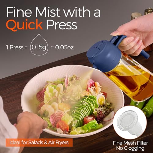 16 oz 2-in-1 Glass Olive Oil Sprayer for Cooking, Black&Navy (2Pcs Black & Navy)