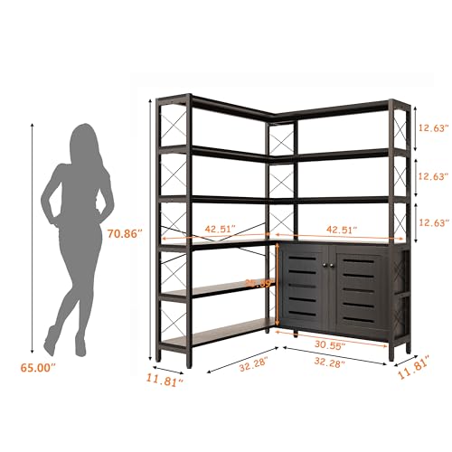 Corner Bookshelves and Bookcases Industrial Corner Etagere Bookcase L Shaped Shelf 6 Tiers with Metal Frame for Living Room Home Office