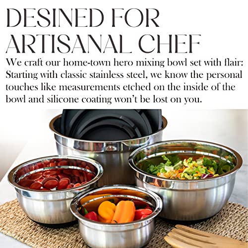 Stainless Steel Mixing Bowls with Airtight Lids Set (Silver/Black / 5 Piece)