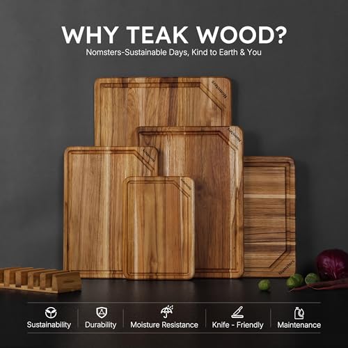 5 Pack Teak Wood Cutting Boards for Kitchen Wooden Chopping Board Non Toxic (Set of 5)