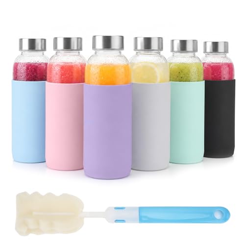 18 oz Glass Water Bottles with Lids and Silicone Sleeve 4 Pack