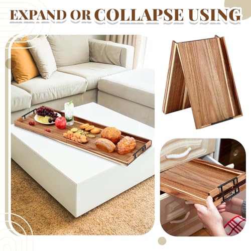 36"x 12" Extra Large Ottoman Tray with Handle Acacia Wooden Charcuterie Board Serving Cheese Boards Tray Oversized Coffee Table Rectangle Supplies for Tea Kitchen Food Beverage Fruit Snack (Wood Color, / 36" x 12" x 1.5" / with Handle)