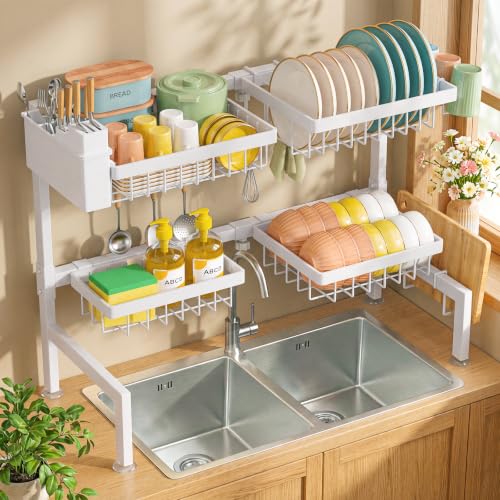 4 Baskets 2 Tier Over The Sink Dish Drying Rack (White / 2 tiers 4 baskets)