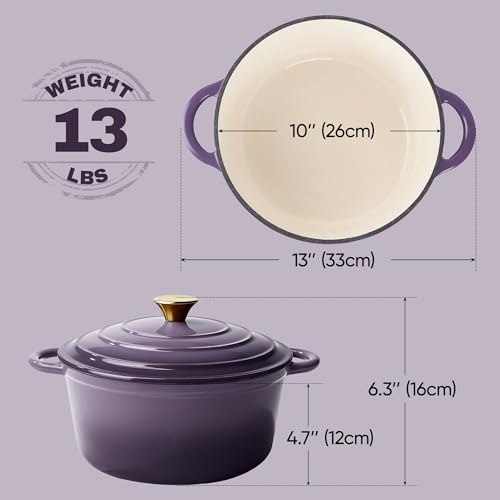 Vintage Style 6 Quart Dutch Oven Pot with Lid (Purple / 6 QT Round)