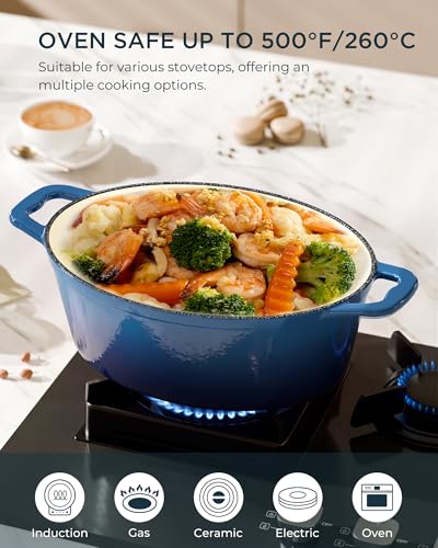 Enameled Cast Iron Dutch Oven (Cooking Pot / Navy blue / 9.3QT)
