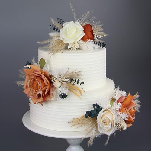 3Pcs Pre made Cake Topper Cake Decorating Flowers for Cake Decor Cake Flowers for Wedding Baptism Birthday Party Bridal Baby Shower