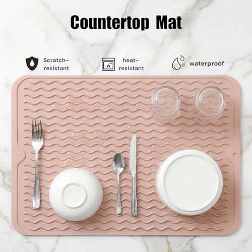 Silicone Dish Drying Mat (Pink / 16"L x 12"W)