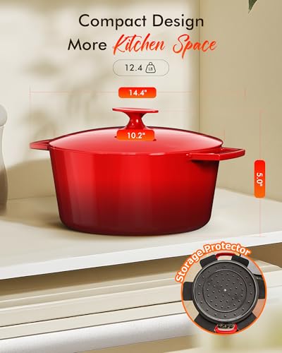 Lux 6QT Enameled Cast Iron Dutch Oven Pot (Lux Red)