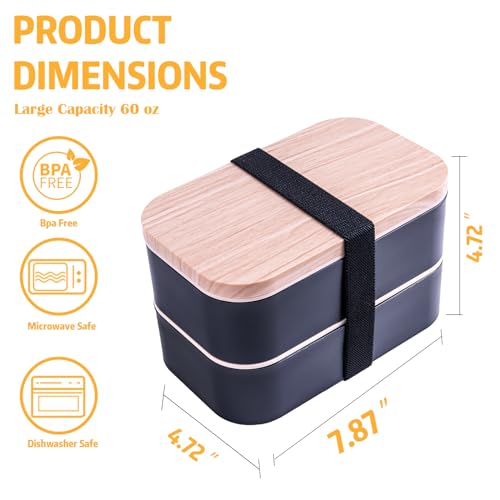 Japanese Bento Box with Bag Leakproof Lunch Box with Utensils Stackable Food Containers Includes Sauce Container 54OZ