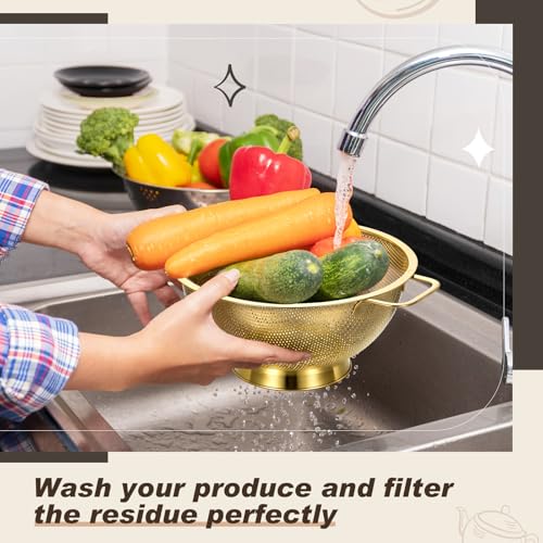 Stainless Steel Gold Colander and 3 Pcs Gold Fine Mesh Strainer