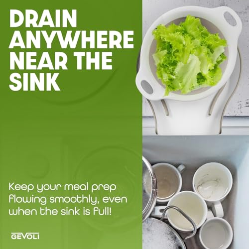 2-in-1 Large Collapsible Colander with Self-draining Base Set - Side Drain Food strainer for Edge of Kitchen Sink (5QT)