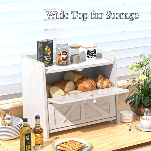 Corner Bread Box for Kitchen Countertop (Vintage White)