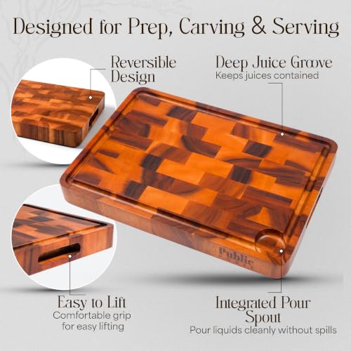 Large End Grain Wood Cutting Board (20"L x 14.2"W)