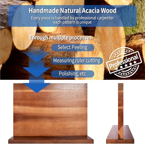 Extra Large Magnetic Knife Block Acacia Wood Knife Set Holder Stand With Stronge Magnetic Strip Kitchen Knives Storage Rack Organizer Tools No Drilling (dark wood color / 11*8 inch without board)