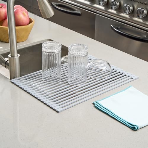 Gray Steel Over Sink Roll Up Drying Rack (Gray / 17" x 13")