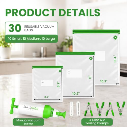 37pcs Reusable Vacuum Seal Bags with Vacuum Sealer (30-Bag Set / Manual Pump)