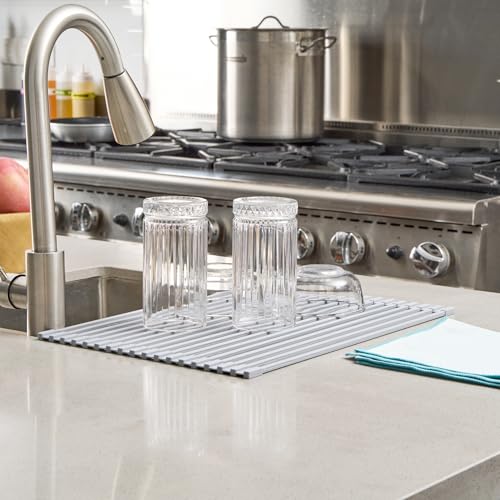 Gray Steel Over Sink Roll Up Drying Rack (Gray / 17" x 13")