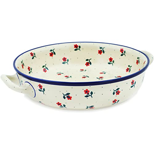 Authentic Polish Pottery Round Baker with Handles Handmade in Bolesławiec Poland by Ceramika Artystyczna + Certificate of Authenticity