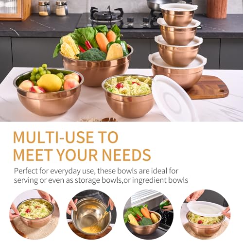 Rose Gold Mixing Bowls with Airtight Lids (Rose Gold / 7 Pieces)