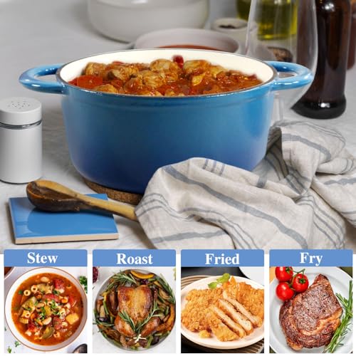 4.5 Quart Enameled Cast Iron Dutch Oven with Self (Blue / 4.5QT)