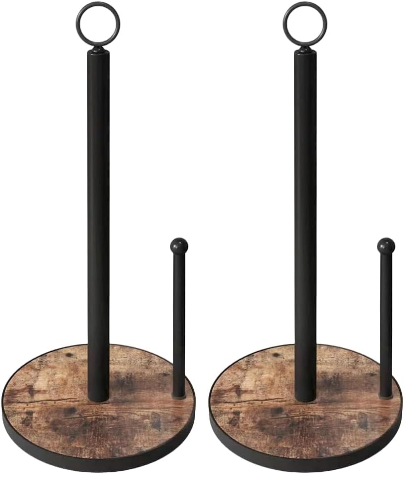 Paper Towel Holder Countertop with Heavy Duty Wood Base