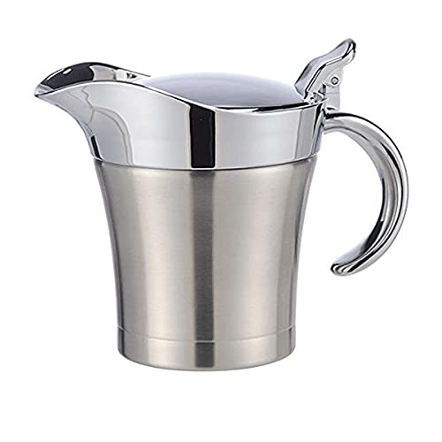 Gravy Boat 450ml Insulated Gravy Boat Double Wall Stainless Steel Sauce Pot Jug with Spout Hinged Lid 304 Stainless Steel Gravy Sauce Boat
