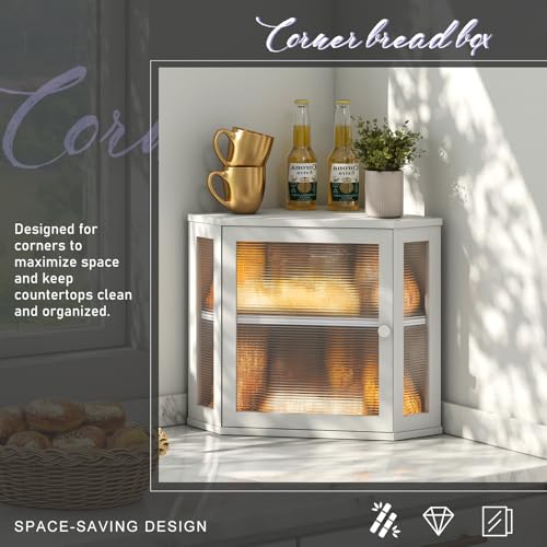 Corner Bread box for Kitchen Countertop (White / Meduim)