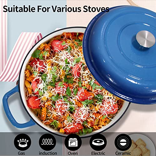 3.8 Quart Enameled Cast Iron Braiser Pan with Lid (Blue / 3.8QT)