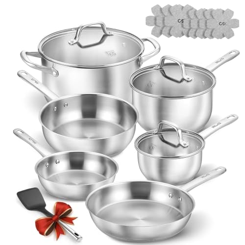 Stainless Steel Cookware Set 17 Piece with Triply Base (Class Silver / 17 Pcs)