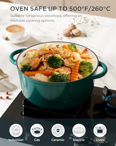 Enameled Cast Iron Dutch Oven (Cooking Pot / Bottle green / 6QT)
