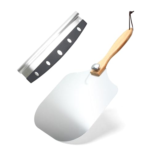 Square metal pizza turning peel foldable wooden handle