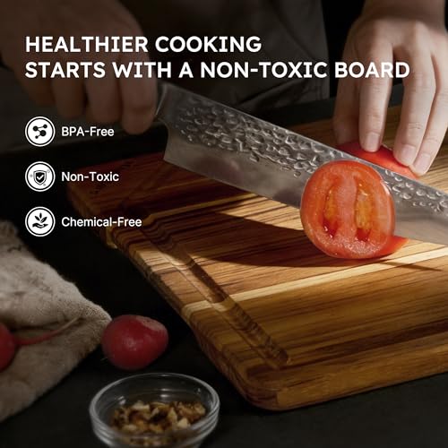 17" Teak Wood Cutting Boards for Kitchen Wooden Chopping Board Non Slip (17"L x 12"W)