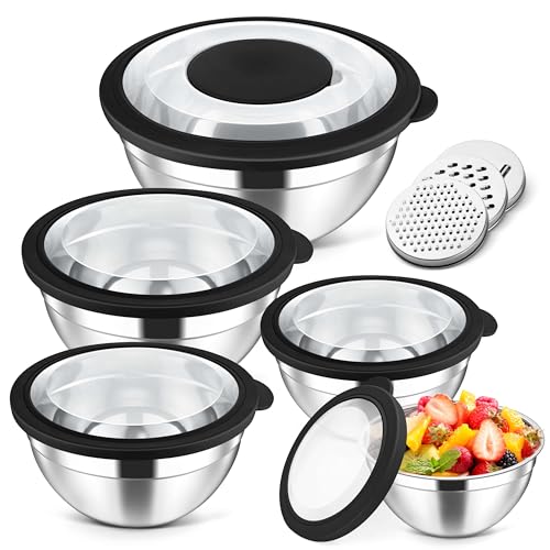 5 Piece Mixing Bowls with Visible Lids (Black / 4.6, 3.5, 2.5, 2, 1.5QT)