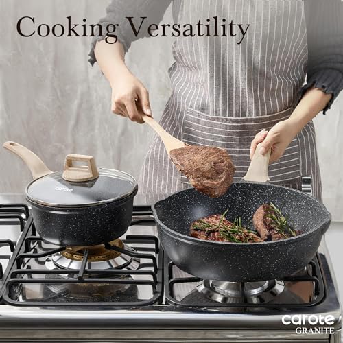 3/4.5/6.5-QT Nonstick Sautepan Deep Skillet Frying Pan with Glass Lid,Non-Stick Jumbo Cooker Granite Stone Coating from Switzerland…
