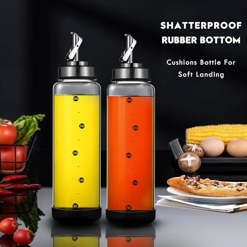 Glass Olive Oil Dispenser Bottle for Kitchen Shatterproof & Leakproof Oil and Vinegar Dispenser Set with Stainless Steel Spout & Rubber Bottom 17 oz Olive Oil Bottle for Cooking (Clear Set of 2)