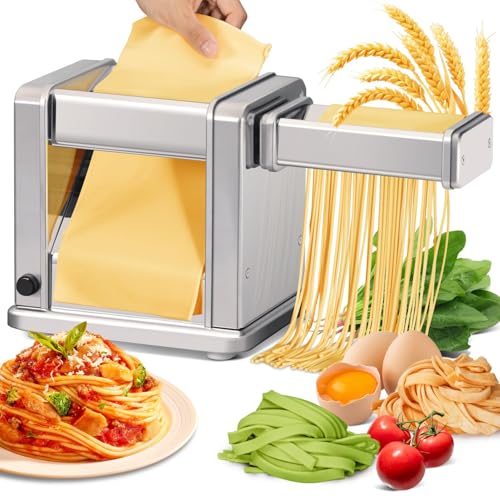 Electric Pasta Maker Machine 150 Manual Pasta Machine with Roller & Cutter Adjustable 9 Thickness & 2 Width Hand Crank Noodles Maker for Spaghetti