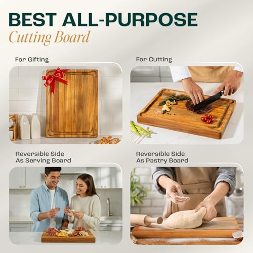 Extra Large Acacia Wood Cutting Board for Kitchen (Acacia / 24"L x 18"W)