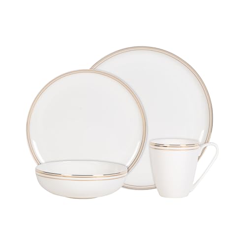 Nevaeh Bone China Coupe Gold Bands Dinnerware Set
