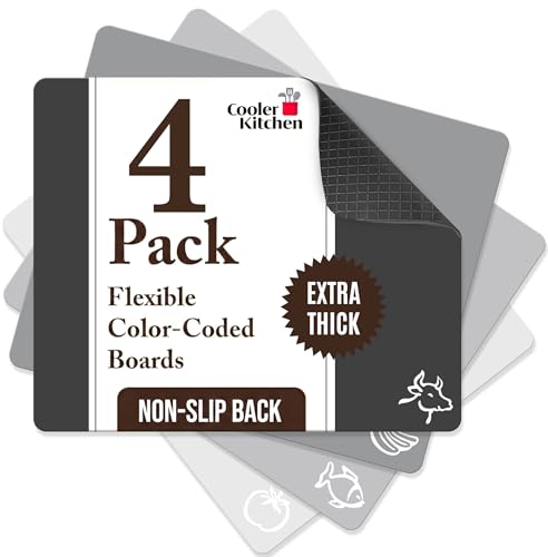 Extra Thick Flexible Plastic Cutting Board Mats With Food Icons & EZ