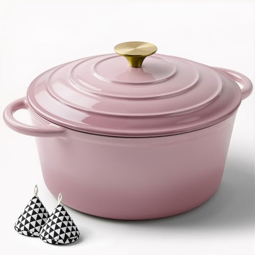 4.5 Quart Enameled Dutch Oven Pot with Lid (4.5 QT / Pink)