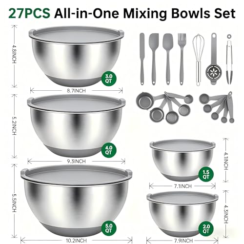 Mixing Bowls with Airtight Lids (Gray)