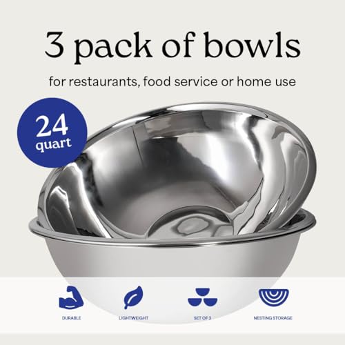 24 Quart Large Stainless Steel Mixing Bowls Set
