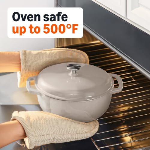 Enameled Cast Iron Dutch Oven Pot With Lid (4.3 Qt / Linen Gray)