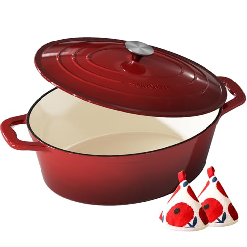 Enameled Cast Iron Dutch Oven (Cooking Pot / Cherry red / 9.3QT)
