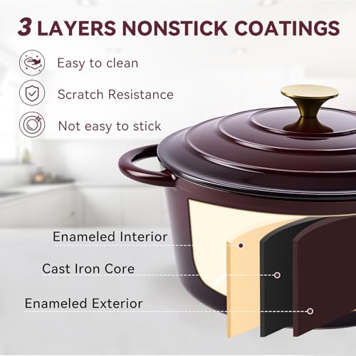 6 Quart Enameled Dutch Oven Pot with Lid (6 QT / Fig)