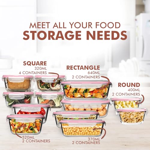 24 Pc Airtight Glass Food Storage Containers (Pink)