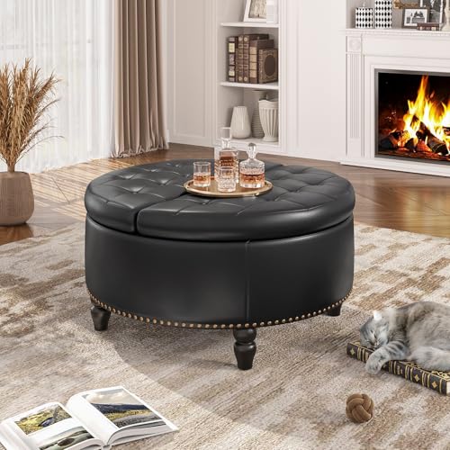 31.5 Inch Large Round Ottoman with Storage Circular