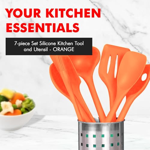 7 Piece Silicone Kitchen Tool and Utensil Set (7 Piece Set / Orange)