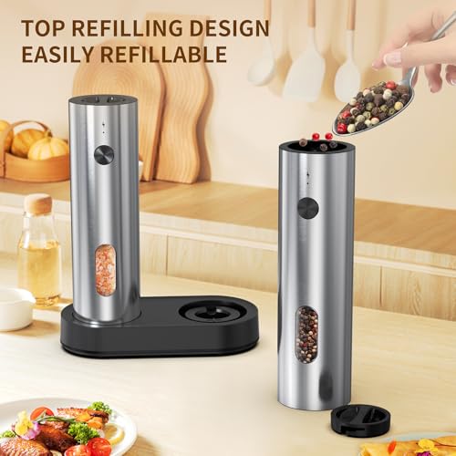 Electric Salt and Pepper Grinder Set with Charging Base